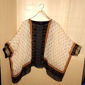 Melissa Paige Boho Cream Silky Semi Sheer Poncho With Tank Liner Large